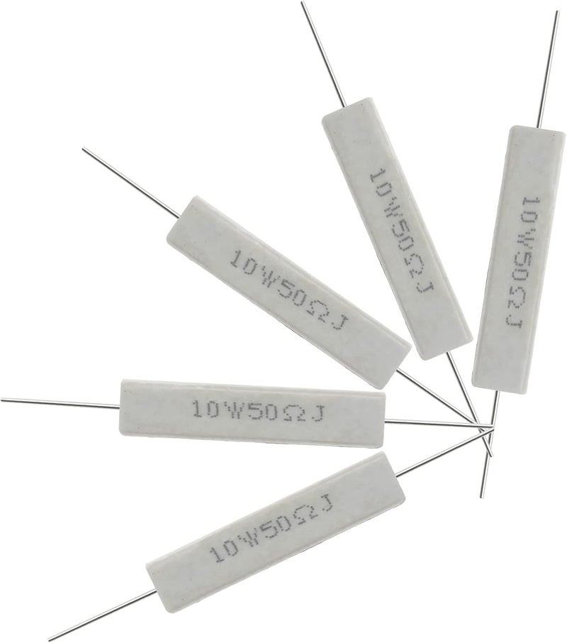 Jersvimc 10PCS 10W 50 Ohm Ceramic Resistor, Power Resistor Assortment Cement Resistor Kit Wirewound Resistor - Image 1